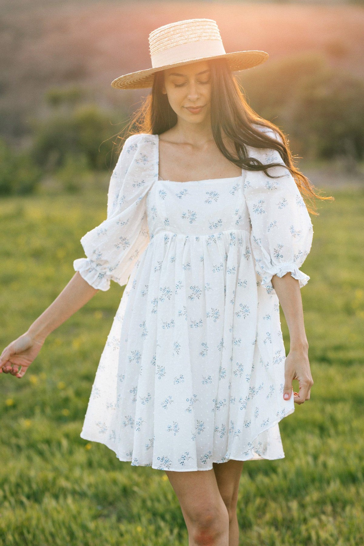Floral Mini Dress with Puff Sleeves ...